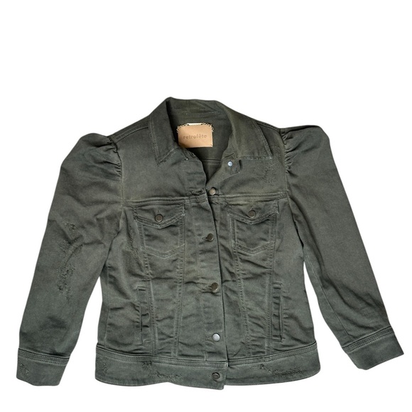 RETROFETE Ada Denim Jacket Army Green Size S - Picture 2 of 10